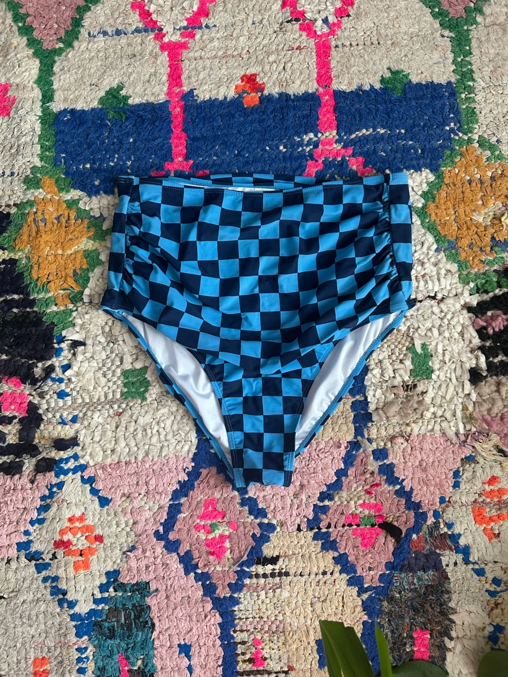 High-Waist Barefoot Swim Bottoms - Blue Check